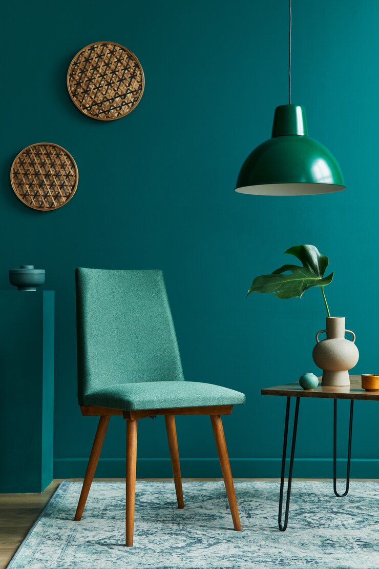 Foto conceito elegante de interior de sala de estar com pequenas cadeiras de design de mesa de nogueira folha tropical em vaso bege decoração retro de tapete e acessórios pessoais elegantes em decoração de casa vintage moderna