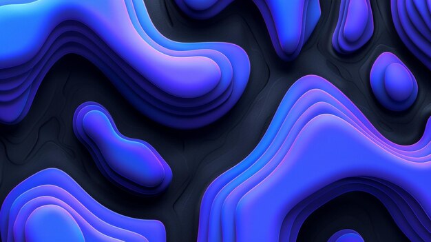 Foto conceito estético mate escuro abstrato fundo ondulado 3d liso em paleta preta e azul