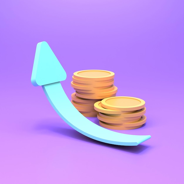 Foto conceito financeiro, crescimento de ativos. bom para apresentações e notícias sobre o tema ganhos, cashback e rentabilidade. ilustração de renderização 3d