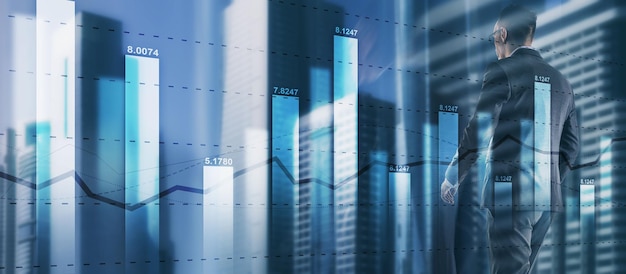 Conceito financeiro gráfico de mercado de ações gráfico gráficos digitais e interface de tela