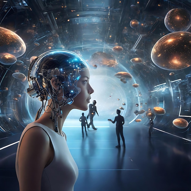 Conceito futurista como inteligência artificial, realidade virtual, realidade aumentada e espaço