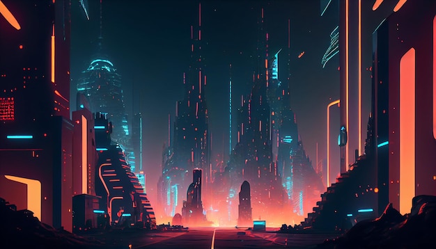 Conceito futurista de cidade metaverso com imagem brilhante gerada por Ai