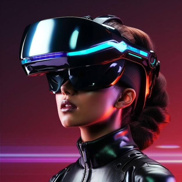 Conceito futurista de realidade virtual mulher futurista em óculos VR com ilustração 3d