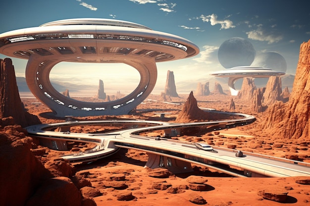 Foto conceito futurista de turismo espacial e hotéis em órbita