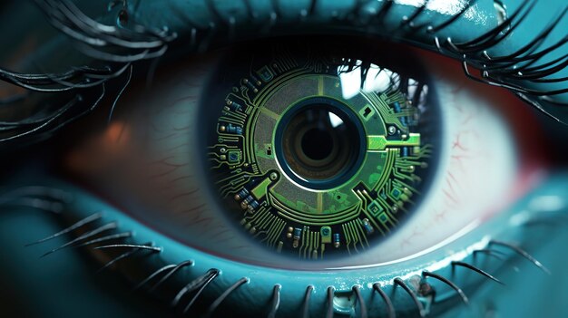 conceito futuro de closeup de olho mecânico hitech