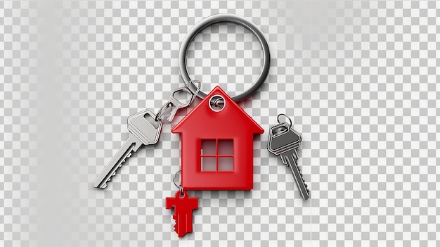 Conceito imobiliário Chaves com forma de casa vermelha em fundo branco