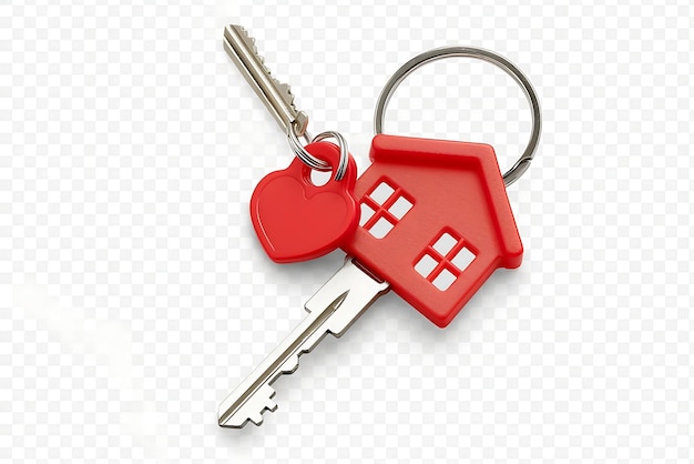 Conceito imobiliário Chaves com forma de casa vermelha em fundo branco