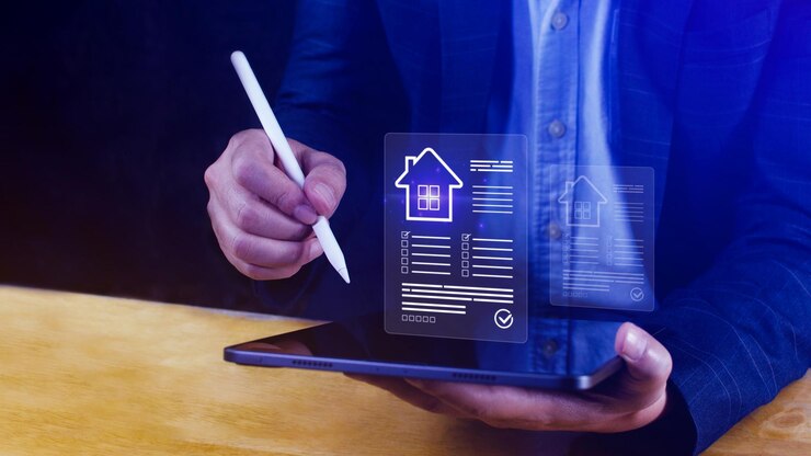 conceito imobiliário negócio seguro de casa e proteção imobiliária Comprar e vender casas e imóveis on-line em tela virtual busca de casa preço da terra imposto sobre a propriedade
