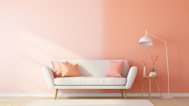 Conceito interior de sala de estar com sofá e cor laranja rosa