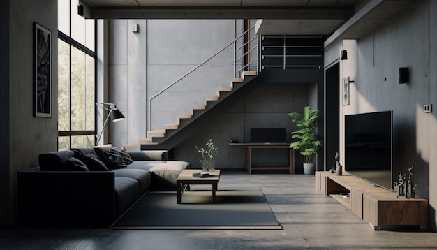 Conceito interior de sala de estar moderna com sofá cinza Generative AI