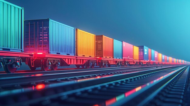 Conceito logístico global Trem de mercadorias com contêineres