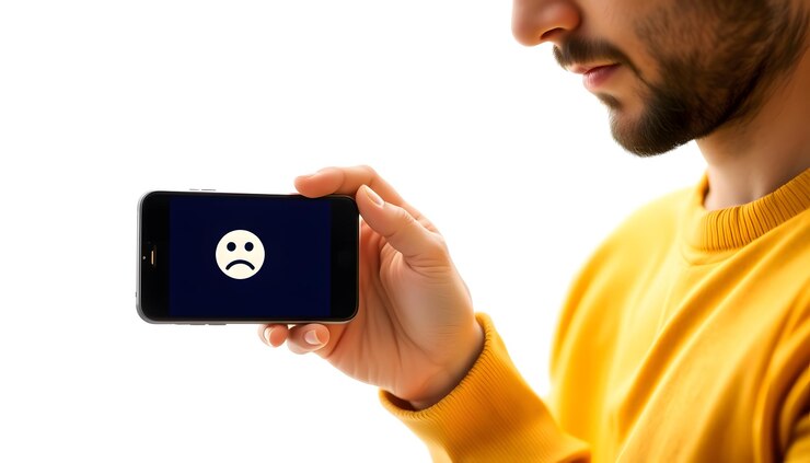 Foto conceito más experiências ou mau serviço e clientes insatisfeitos homem usando smartphone taxa