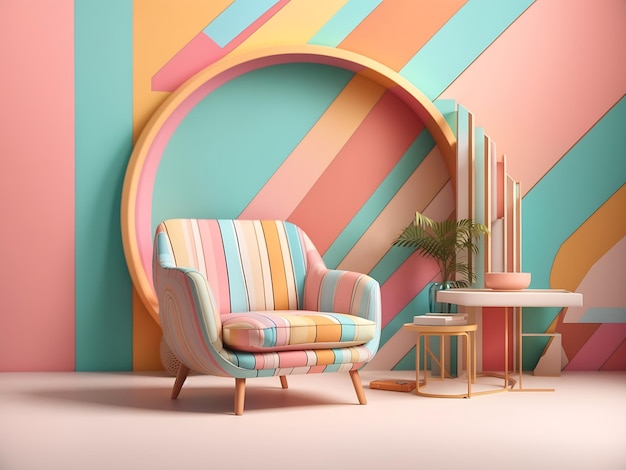 Conceito mínimo abstrato Pastel multicolorido vibrante retrô listrado parede de fundo
