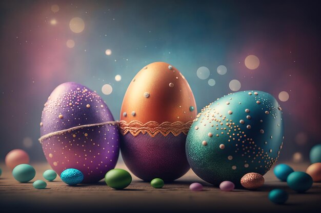 Conceito mínimo criativo Dia de Páscoa Ovos brilhantes e vibrantes