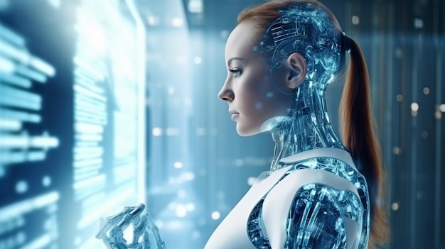Conceito para engenheiro de tecnologia da indústria futurista para transformação digital de IA generativa e automação de processos robóticos para software de automação de fábrica inteligente