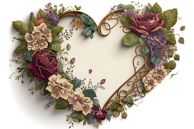 Conceito romântico do dia dos namorados Layout de quadro de forma de coração natural com rosas brancas e cor-de-rosa e gr