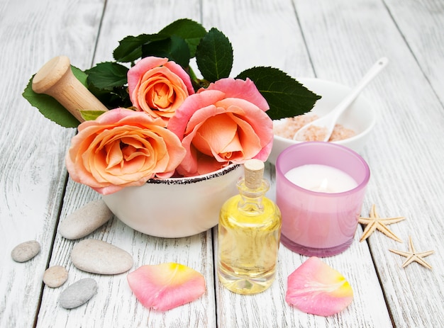 Conceito Spa com rosas cor de rosa