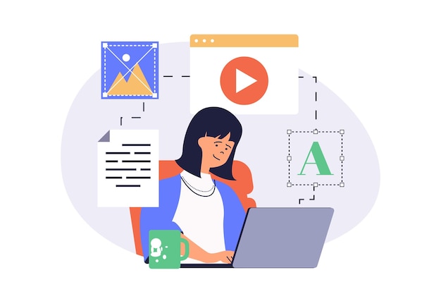 Conceito web de gerenciador de conteúdo com pessoas de desenho animado planas para design de site