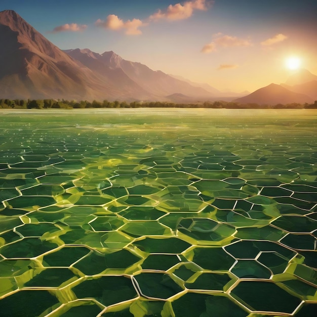 Conceitos de emissões líquidas zero e neutras em carbono metas de emissões líquidas zero líquido com grade hexagonal