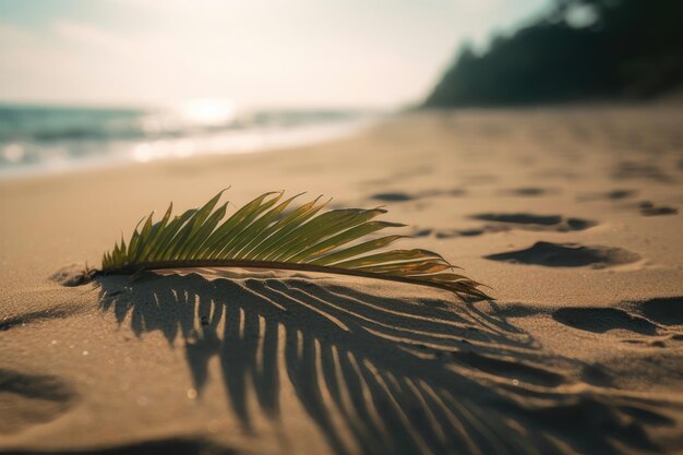 Conceitos de fundos de verão com sombra de folha de coco na praia de areia limpa AI gerada