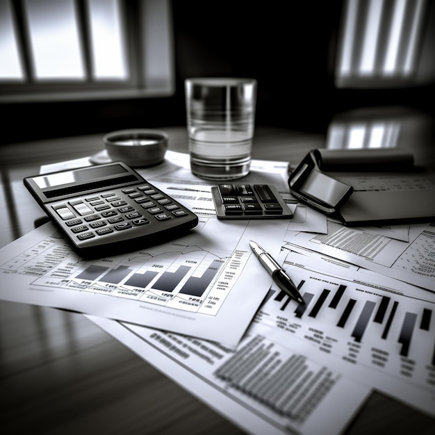 Foto conceitos de planeamento financeiro um gráfico com gráficos no estilo de preto e cinza