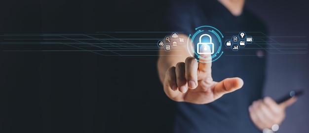 Conceitos de segurança cibernética e privacidade para proteger dados Tecnologia de segurança de rede de bloqueio de internet