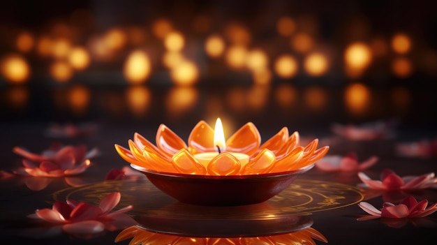 Conceitos felizes do festival Diwali com lâmpada de óleo diya e mandala floral indiana colorida tradicional