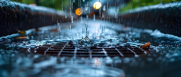 Foto concepção de goteira de chuva de sinfonia urbana em chuva baixa