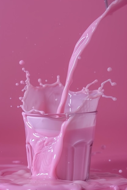 Concept de bebida de leche rosada de fresa en primer plano
