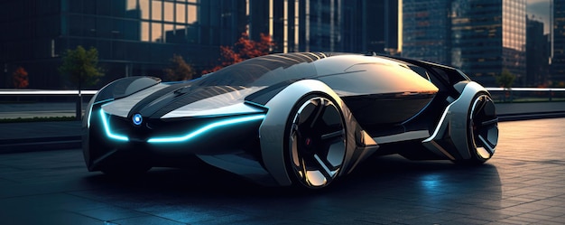 Concept car deportivo futurista en las calles de las ciudades europeas