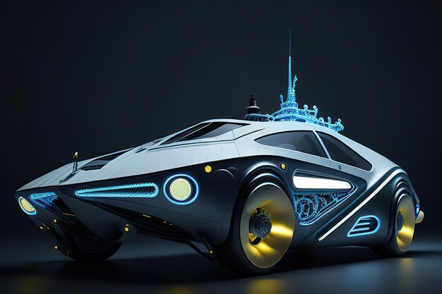 Concept super moderno carro retrofuturista com sotaques de néon IA gerativa