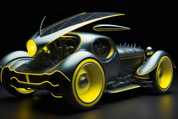 Concept súper moderno coche retrofuturista con acentos de neón IA generativa