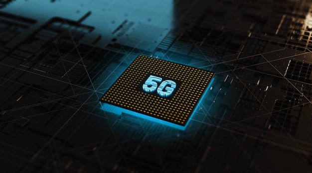 Foto concepto 5g del chipset de la cpu del circuito de representación 3d