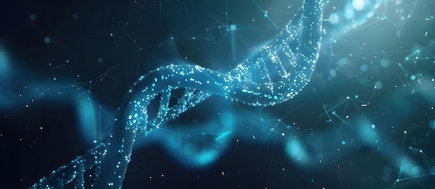 Concepto abstracto de ciencia tecnológica Estructura del código de ADN con moléculas de ADN en fondo azul