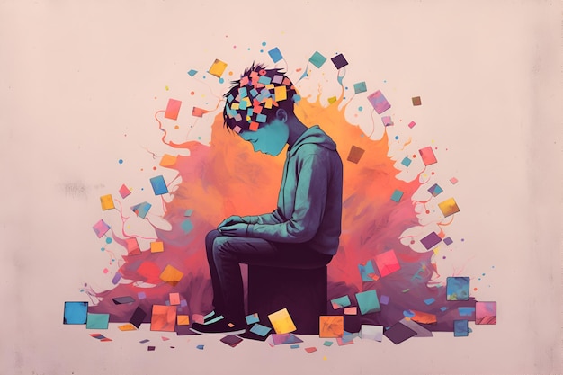 Concepto abstracto creativo de salud mental Ilustración colorida de adolescente AI generativa