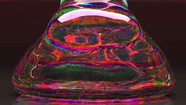 Concepto abstracto gel líquido materia de diamante fluye hacia abajo sobre una superficie lisa y brillante color neón púrpura