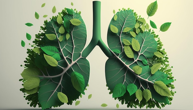 Concepto abstracto de pulmones sanos Pulmones verdes frescos llenos de hojas IA generativa