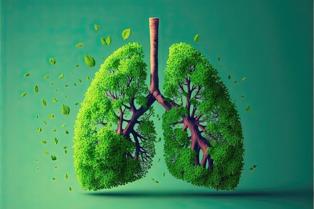 Concepto abstracto de pulmones sanos Pulmones verdes frescos llenos de hojas Pulmón limpio sin contaminación pulmonar