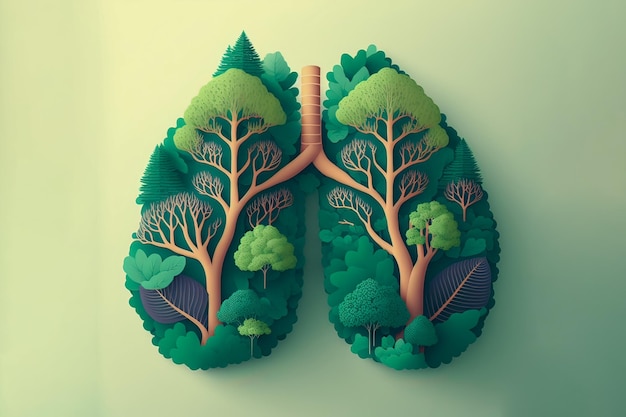 Concepto abstracto de pulmones sanos Pulmones verdes frescos llenos de hojas Pulmones limpios sin contaminación pulmonar IA generativa