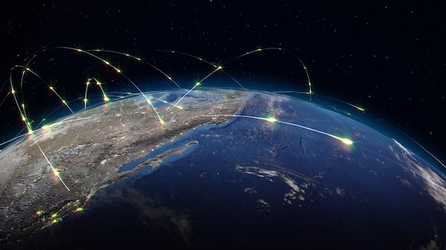 Concepto abstracto de representación 3D de la red global de Internet y comunicaciones globales