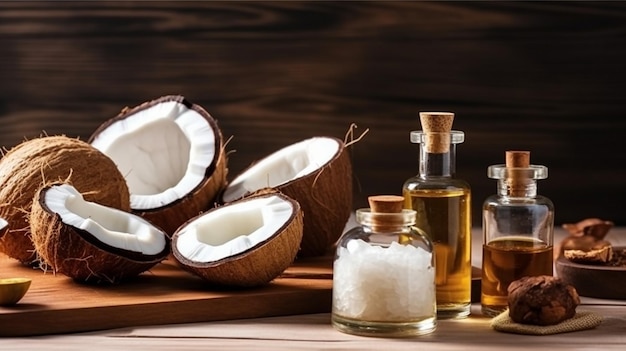 Concepto de aceite de coco Composición impresionante del spa