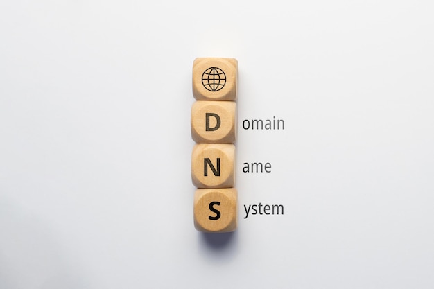 Concepto acrónimo de marketing empresarial DNS o sistema de nombres de dominio