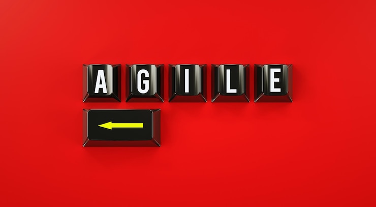 Foto concepto ágil. teclado, render 3d.