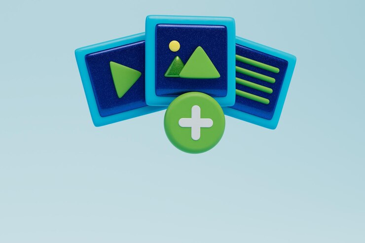 Foto el concepto de agregar botones de archivos de video para agregar video en un render 3d de fondo azul