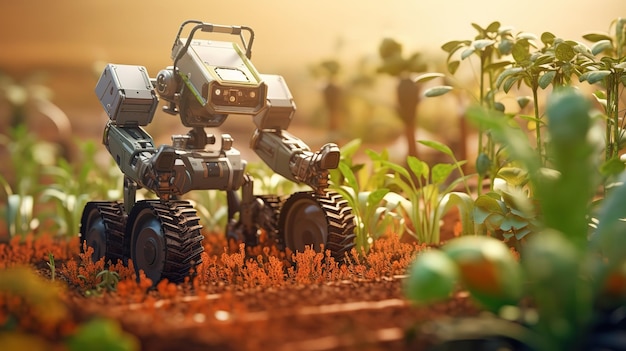 Concepto de agricultores robóticos inteligentes agricultores de robots Tecnologías futuristas del futuro IA generativa