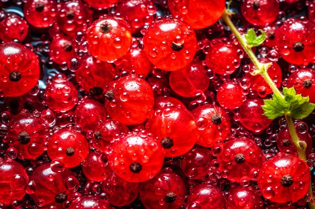 Concepto de alimentos creativos grosellas frescas decoradas con gotas de agua brillantes sin costuras revisión del diseño desde arriba