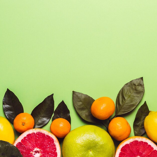 Concepto de alimentos saludables y cero residuos conjunto de cítricos en bolsa textil de malla