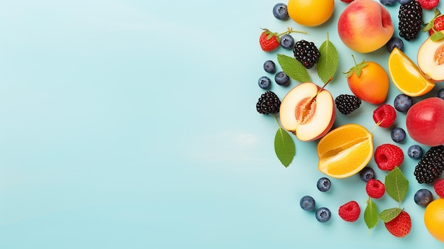 concepto de alimentos vitamínicos de verano varias frutas y bayas