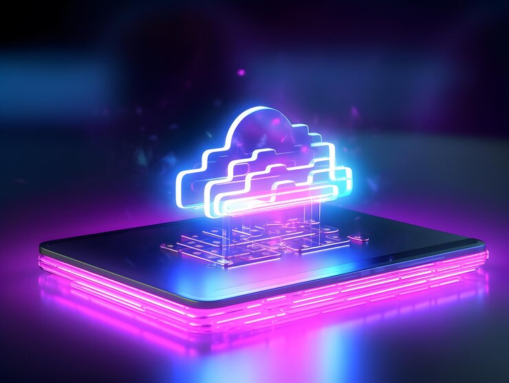 Foto concepto de almacenamiento de datos en la nube, computación en la nube y transferencia de datos generado por la ia