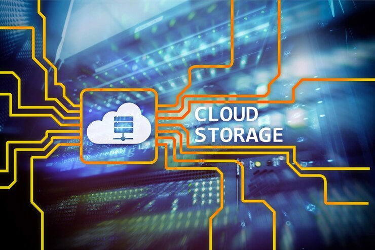Foto concepto de almacenamiento de datos en la nube en el fondo de la sala de servidores